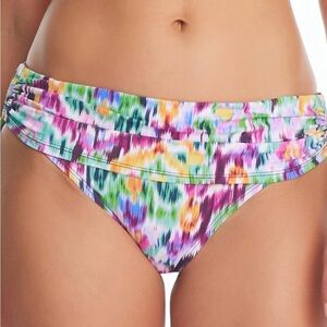 Bleu Rod Beattie Multicolor Ruched Bikini Bottom in Pink, Green, Blue & Yellow